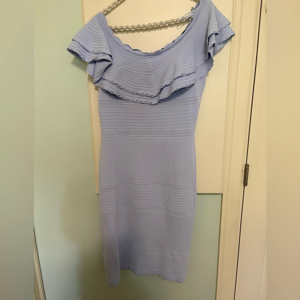 Eliza J Light Blue Off-Shoulder Ruffle Midi Dress